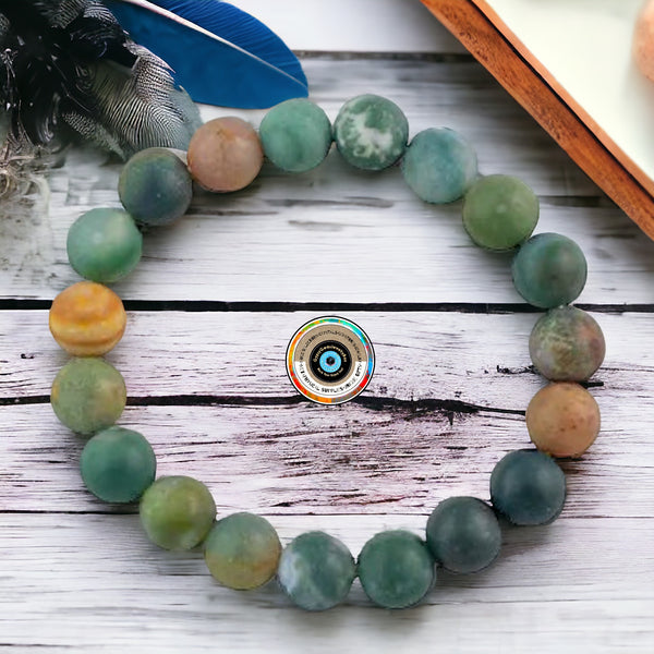 Agate - Indian Agate Custom Size Frost Matte Rustic Round Stretch (10mm Grande) Natural Gemstone Crystal Energy Bead Bracelet