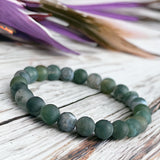 Agate - Moss Agate Green Custom Size Round Matte Frost Stretch (8mm) Natural Gemstone Crystal Energy Bead Bracelet