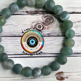 Agate - Moss Agate Green Custom Size Round Matte Frost Stretch (8mm) Natural Gemstone Crystal Energy Bead Bracelet