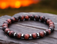 Tiger’s Eye - Red Tiger Eye• Hematite Hexagon Spacers Custom Size Round Smooth Stretch (8mm) Natural Gemstone Crystal Energy Bead Bracelet