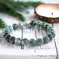 Agate - Moss Agate Green Custom Size Round Smooth Stretch (10mm Grande) Natural Gemstone Crystal Energy Bead Bracelet