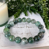 Agate - Moss Agate Green Custom Size Round Smooth Stretch (10mm Grande) Natural Gemstone Crystal Energy Bead Bracelet