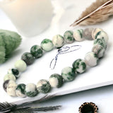 Agate - Tree Agate Green White Custom Size Round Smooth Stretch (8mm) Natural Gemstone Crystal Energy Bead Bracelet