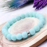 Amazonite - Blue Frost Matte Custom Size Rustic with Silver Spacer choice, Round Stretch (8mm) Natural Gemstone Crystal Energy Bead Bracelet