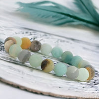 Amazonite - Custom Size Frost Matte Rustic Round Stretch (8mm) Natural Gemstone Crystal Energy Bead Bracelet