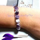 Amethyst - Chevron Dream Amethyst Custom Size Dark Purple White Round Smooth Stretch (8mm) Natural Gemstone Crystal Energy Bead Bracelet