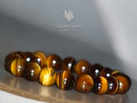 Tiger’s Eye - Yellow Custom Size Round Smooth Stretch (10mm Grande Large) Natural Gemstone Crystal Energy Bead Bracelet