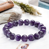 Amethyst - Chevron Dream Amethyst Custom Size Dark Purple White Round Smooth Stretch (10mm Grande) Natural Gemstone Crystal Energy Bead Bracelet