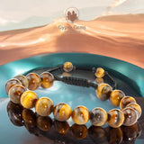 Tiger’s Eye - Yellow Braided Macrame Adjustable Sliding Knot Round Smooth (8mm) Natural Gemstone Crystal Energy Bead Bracelet