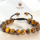 Tiger’s Eye - Yellow Braided Macrame Adjustable Sliding Knot Round Smooth (8mm) Natural Gemstone Crystal Energy Bead Bracelet