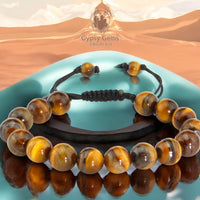 Tiger’s Eye - Yellow Braided Macrame Adjustable Sliding Knot Round Smooth (8mm) Natural Gemstone Crystal Energy Bead Bracelet