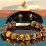 Tiger’s Eye - Yellow Braided Macrame Adjustable Sliding Knot Round Smooth (8mm) Natural Gemstone Crystal Energy Bead Bracelet