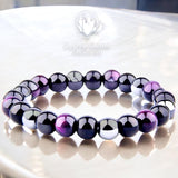 Triple Protection - Tiger Eye Purple + Black Onyx + Hematite Custom Size Round Smooth Stretch (10mm Grande Large) Natural Gemstone Crystal Energy Bead Bracelet