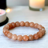 Sunstone Peach Sunstone Custom Size Round Smooth Stretch (8mm) Natural Gemstone Crystal Energy Bead Bracelet