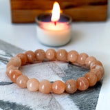 Sunstone Peach Sunstone Custom Size Round Smooth Stretch (8mm) Natural Gemstone Crystal Energy Bead Bracelet