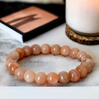 Sunstone Peach Sunstone Custom Size Round Smooth Stretch (8mm) Natural Gemstone Crystal Energy Bead Bracelet