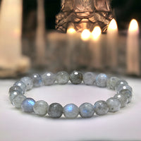 Labradorite - Rainbow Custom Size Diamond Cut Faceted Round Stretch (8mm) Natural Gemstone Crystal Energy Bead Bracelet