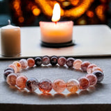 Quartz - Hematoid Red Healer Fire Quartz - Custom Size (8mm) Round Stretch Natural Gemstone Crystal Energy Bead Bracelet