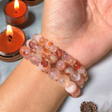 Quartz - Hematoid Red Healer Fire Quartz - Custom Size (8mm) Round Stretch Natural Gemstone Crystal Energy Bead Bracelet