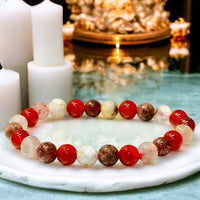 Intention - Attract Love, Passion & Positivity - Carnelian + Strawberry Quartz + Flower Agate Custom Size Round Smooth Stretch (8mm) Natural Gemstone Crystal Energy Bead Bracelet