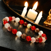 Intention - Attract Love, Passion & Positivity - Carnelian + Strawberry Quartz + Flower Agate Custom Size Round Smooth Stretch (8mm) Natural Gemstone Crystal Energy Bead Bracelet