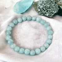 Aquamarine - Caribbean Sea Blue Custom Size Round Smooth Stretch (8mm) Natural Gemstone Crystal Energy Bead Bracelet