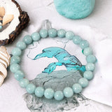Aquamarine - Caribbean Sea Blue Custom Size Round Smooth Stretch (8mm) Natural Gemstone Crystal Energy Bead Bracelet