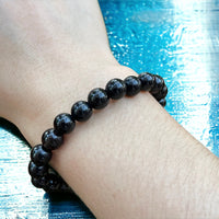 Obsidian - Black Obsidian Custom Size Round Smooth Stretch (8mm) Natural Gemstone Crystal Energy Bead Bracelet