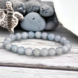 Aquamarine Sea Blue Custom Size Round Smooth Stretch (8mm) Natural Gemstone Crystal Energy Bead Bracelet