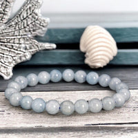 Aquamarine Sea Blue Custom Size Round Smooth Stretch (8mm) Natural Gemstone Crystal Energy Bead Bracelet