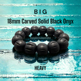 Onyx - Black Onyx Carved Lotus Frost Matte Rustic Round Stretch Solid Heavy (18mm Statement) Natural Gemstone Crystal Energy Bead Bracelet