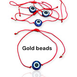 Evil Eye Good Luck Braided Macrame Adjustable Red Slider Knot Gold Beads Bracelet