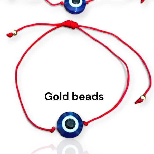 Evil Eye Good Luck Braided Macrame Adjustable Red Slider Knot Gold Beads Bracelet