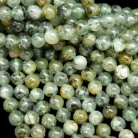 Green Prehnites Round Loose Spacer Beads For Jewelry Natural