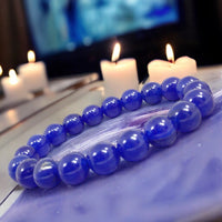Chalcedony Dark Ink Royal Blue Round Smooth Stretch (8mm) Natural Gemstone Crystal Energy Bead Bracelet