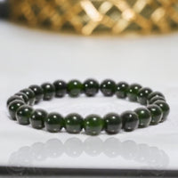 Jade - Nephrite Dark Forest Green Custom Size Round Smooth Stretch (8mm) Natural Gemstone Crystal Energy Bead Bracelet