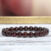Garnet - Pyrope Red Wine Custom Size Round Smooth Stretch (8mm) Natural Gemstone Crystal Energy Bead Bracelet