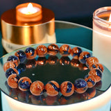 Goldstone - Blue/Gold Sandstone Fusion Mix Custom Size Round Smooth Stretch (8mm) Natural Gemstone Crystal Energy Bracelet