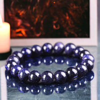 Goldstone Sandstone Blue Custom Size Round Smooth Stretch (8mm) Natural Gemstone Crystal Energy Bracelet