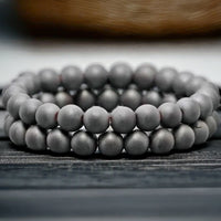 Hematite Black/Gray Custom Size Matte Rustic Round Stretch (8mm) Natural Gemstone Crystal Energy Bead Bracelet