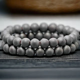 Hematite Black/Gray Custom Size Matte Rustic Round Stretch (8mm) Natural Gemstone Crystal Energy Bead Bracelet