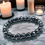 Hematite Black Custom Size Diamond Cut Faceted Stretch (8mm) Natural Gemstone Crystal Energy Bead Bracelet
