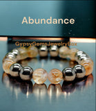 Intention- Abundance Citrine + Pyrite Custom Size Round Smooth Stretch (8mm) Natural Gemstone Crystal Energy Bead Bracelet "High Quality”