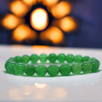 Jade - Jadeite Imperial Green Custom Size Optional Evil Eye Charm Round Smooth Stretch (8mm) Natural Gemstone Crystal Energy Bead Bracelet