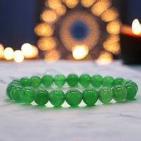 Jade - Jadeite Imperial Green Custom Size Optional Evil Eye Charm Round Smooth Stretch (8mm) Natural Gemstone Crystal Energy Bead Bracelet
