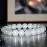 Jade - Nephrite White Jade Custom Size Round Smooth Stretch (8mm) Natural Gemstone Crystal Energy Bead Bracelet