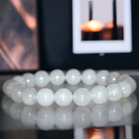 Jade - Nephrite White Jade Custom Size Round Smooth Stretch (8mm) Natural Gemstone Crystal Energy Bead Bracelet