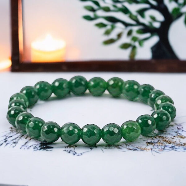 Jade - Jadeite Imperial Green Custom Size Faceted Stretch (8mm) Natural Gemstone Crystal Energy Bead Bracelet