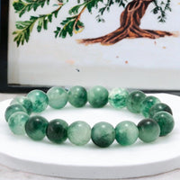 Jade - Nephrite Moss in Snow Jade Custom Size Round Smooth Stretch (10mm Grande) Natural Gemstone Crystal Energy Bead Bracelet