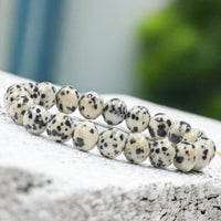 Jasper - Dalmatian Jasper with  Arfvedsonite inclusions Custom Size Round Smooth Stretch (8mm) Natural Gemstone Crystal Energy Bead Bracelet